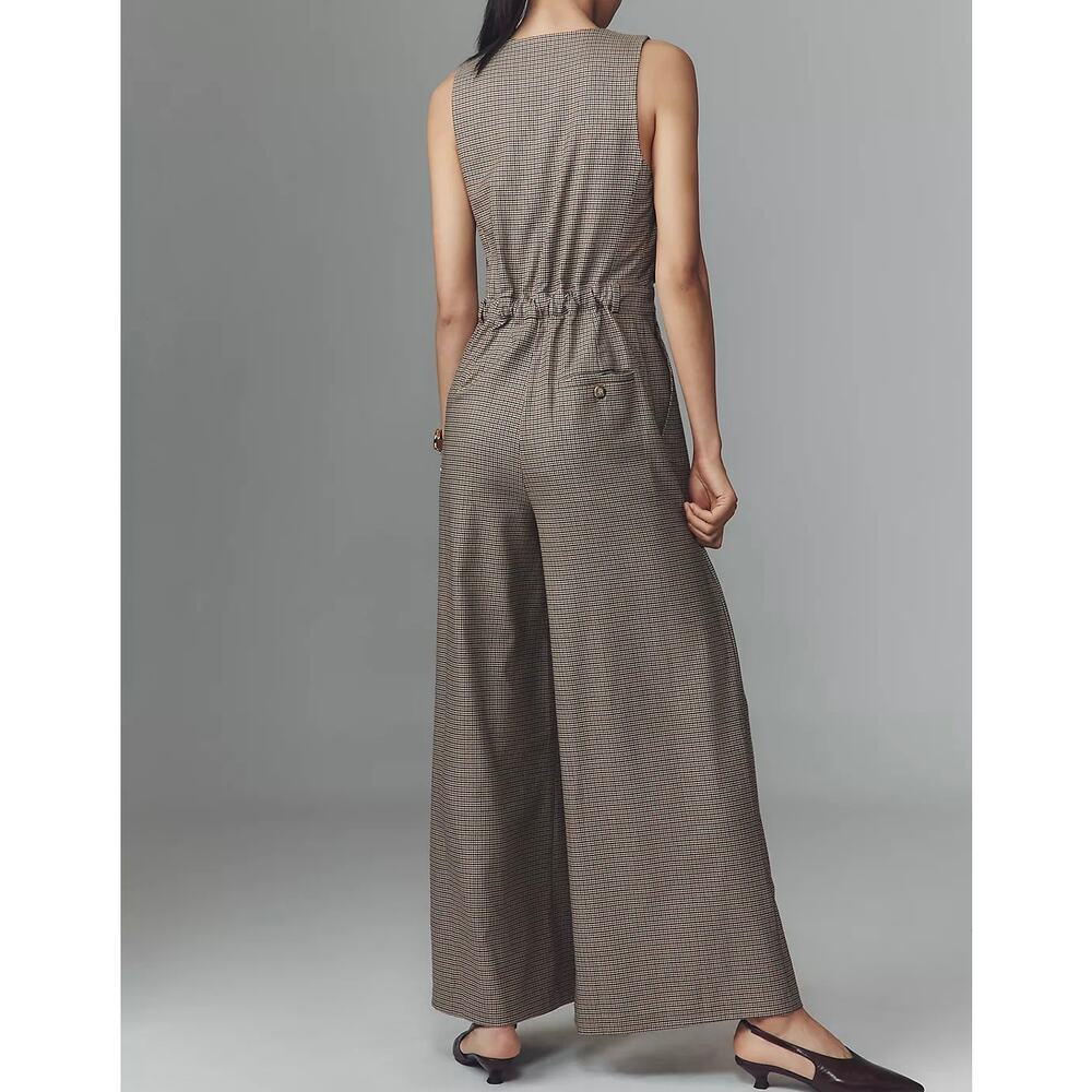 Maeve Athropologie Vest Gingham Avery Wide Leg Pleated Jumpsuit Size 6 Tall - Picture 2 of 10